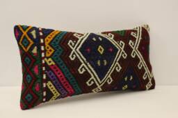 Vintage Turkish Kilim Pillow 10x20 in 25x50 cm Sofa Throw Cushion Cover 4Yef-552