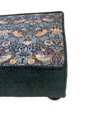 William Morris Fabric Footstool Blue & Green Birds Design, Mahogany Feet - thumbnail 3