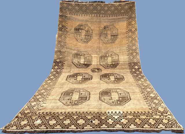 Handmade Ersari Rug 5x8, Antique Look Afghan Wool Rug, Muted Beige Khaki Geometric Area Traditional Elephant Foot Gull Tribal - image 1