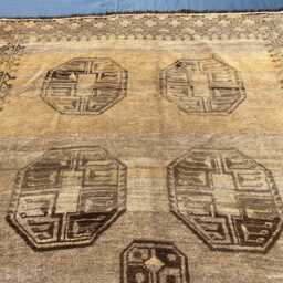Handmade Ersari Rug 5x8, Antique Look Afghan Wool Rug, Muted Beige Khaki Geometric Area Traditional Elephant Foot Gull Tribal - thumbnail 3