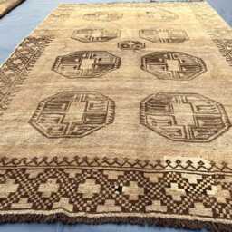 Handmade Ersari Rug 5x8, Antique Look Afghan Wool Rug, Muted Beige Khaki Geometric Area Traditional Elephant Foot Gull Tribal - thumbnail 2
