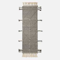 Handwoven Black Kilim Rug Wool & Cotton Geometric Area Rug With Tassels - thumbnail 3