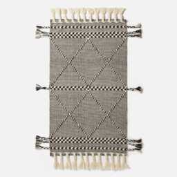 Handwoven Black Kilim Rug Wool & Cotton Geometric Area Rug With Tassels - thumbnail 2