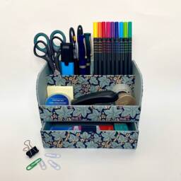 Handmade Bramble Desk Tidy William Morris Fabric Stationery Organiser With Drawer - thumbnail 2