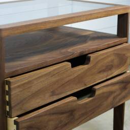 Solid Walnut Nightstand Mid-Century Modern Bedside Table With Smoked Glass - thumbnail 4