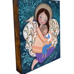 Guardian Angel Portrait, Print Mounted On Wood Panel, Artwork Woodblock, Religious Present, Gift Wall Decor By Evona - thumbnail 2