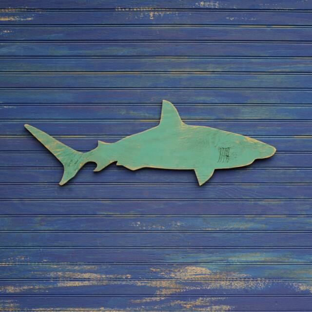 Wood Shark Sign Small Wall Art Mako Beach Coastal Nautical Wooden Indoor Or Outdoor - image 1