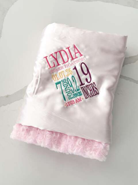 Personalized Baby Blanket Custom Birth Stats, Minky & Satin - image 1