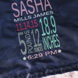 Personalized Baby Blanket Custom Birth Stats, Minky & Satin - thumbnail 2