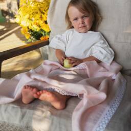 Handmade Linen Baby Blanket Crochet Edge Toddler Throw - thumbnail 3