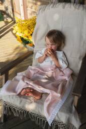 Handmade Linen Baby Blanket Crochet Edge Toddler Throw