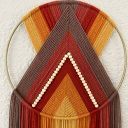 Retro Yarn Hoop Wall Hanging, Beaded 70S Decor - thumbnail 3