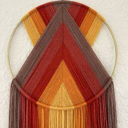 Retro Yarn Hoop Wall Hanging, Beaded 70S Decor - thumbnail 2