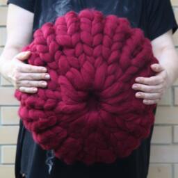 Round Super Chunky Merino Wool Knit Pillow, Home Decor - thumbnail 3