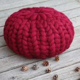 Round Super Chunky Merino Wool Knit Pillow, Home Decor - thumbnail 2