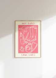 Hot Girls Save Lives Wall Print - Farm Vets - Healthcare Illustration Veterinary Poster Nurse Art Doctor Gift Idea Cow - thumbnail 1