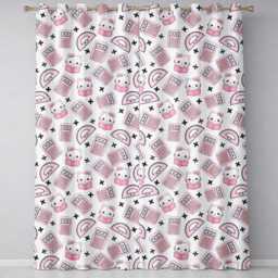 Cute Kawaii Maths Study Calculator Kitty Book Learning Seamless Pattern Readymade Eyelet Ring Top Thermal 100% Blackout Curtains - thumbnail 2