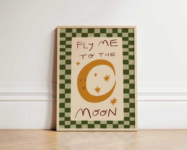 Fly Me To The Moon Print, Cute Nursery Wall Art, Art For Nursery, Bedroom Decor, Kids Whimsical Print Unframed - image 1