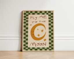 Fly Me To The Moon Print, Cute Nursery Wall Art, Art For Nursery, Bedroom Decor, Kids Whimsical Print Unframed - thumbnail 1