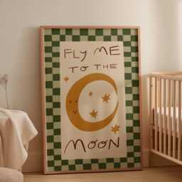 Fly Me To The Moon Print, Cute Nursery Wall Art, Art For Nursery, Bedroom Decor, Kids Whimsical Print Unframed - thumbnail 2