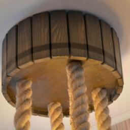 Wooden Chandelier in The Form Of Barrel, Jute Ropes & Edison Bulbs, Original Handmade Ceiling Light, Rustic Wooden Lighting Fixture - thumbnail 3