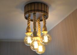 Wooden Chandelier in The Form Of Barrel, Jute Ropes & Edison Bulbs, Original Handmade Ceiling Light, Rustic Wooden Lighting Fixture - thumbnail 1