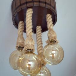 Wooden Chandelier in The Form Of Barrel, Jute Ropes & Edison Bulbs, Original Handmade Ceiling Light, Rustic Wooden Lighting Fixture - thumbnail 2
