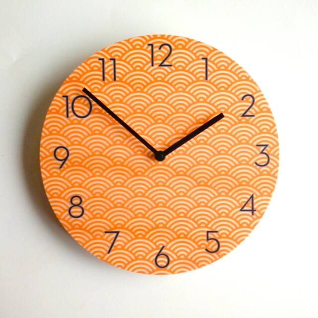 Orange Wave Plywood Wall Clock Mid Century Modern Silent Clock - image 1