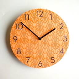 Orange Wave Plywood Wall Clock Mid Century Modern Silent Clock - thumbnail 1