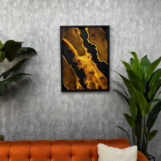 Handmade Live Edge Wood Wall Art Black Frame, Rustic Home Decor - image 1