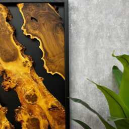 Handmade Live Edge Wood Wall Art Black Frame, Rustic Home Decor - thumbnail 3
