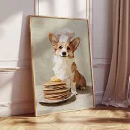 Corgi Chef Pancake Poster - Cute Dog Kitchen Wall Art Print, Funny Breakfast Animal Decor, Whimsical Food Illustration For Home - thumbnail 3