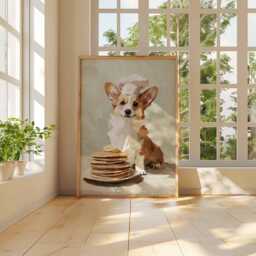 Corgi Chef Pancake Poster - Cute Dog Kitchen Wall Art Print, Funny Breakfast Animal Decor, Whimsical Food Illustration For Home - thumbnail 2