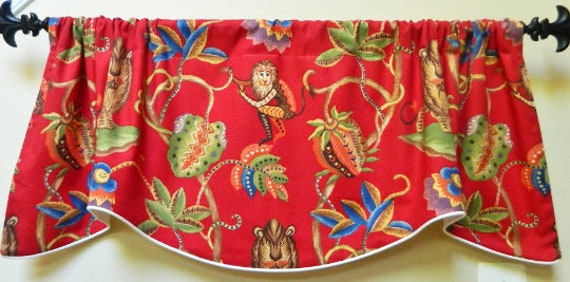 P. Kaufmann Bazaar Flame Monkey & Animal Window Valance Corded Lined Rod Pocket Scalloped Cotton Made To Order - image 1
