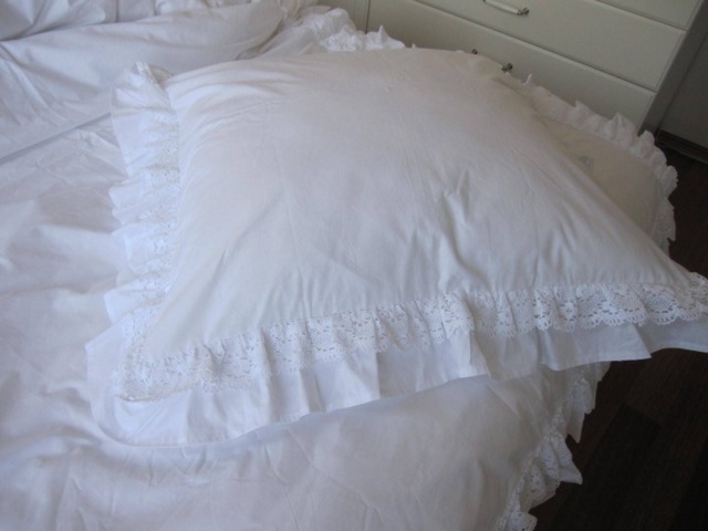 Ruffle Euro Pillow Sham King White Ivory Cotton Lace Trim Shabby Chic Bedding Pillowcases - image 1