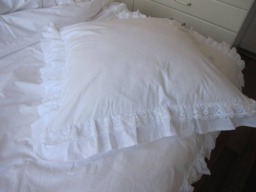 Ruffle Euro Pillow Sham King White Ivory Cotton Lace Trim Shabby Chic Bedding Pillowcases