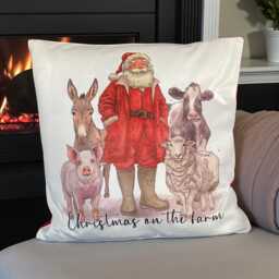 Farmer Christmas Cushion, On The Farm, Red Velvet Cushion - thumbnail 3