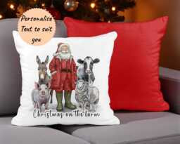 Farmer Christmas Cushion, On The Farm, Red Velvet Cushion