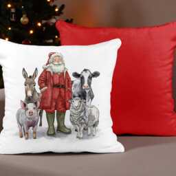 Farmer Christmas Cushion, On The Farm, Red Velvet Cushion - thumbnail 2
