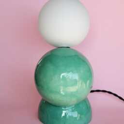 Handmade Ceramic Lamp - Jade Green Glaze With Glass Globe & G9 Bulb - thumbnail 2