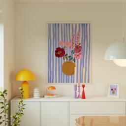 Royal Blue Striped Poppy Flower Bouquet - Still Life Fine Art Print - thumbnail 3