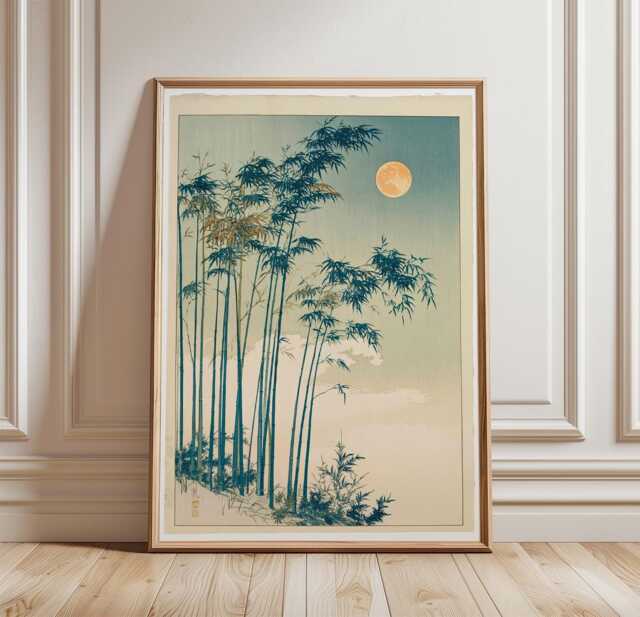 Japanese Bamboo Forest Poster, Moonlit Zen Wall Art, Misty Nature Print - image 1