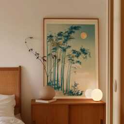 Japanese Bamboo Forest Poster, Moonlit Zen Wall Art, Misty Nature Print - thumbnail 2