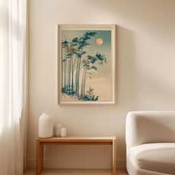 Japanese Bamboo Forest Poster, Moonlit Zen Wall Art, Misty Nature Print - thumbnail 3