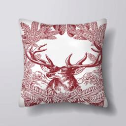 Vintage Deers Stag Red Illustration -Can Becustomizeable Personlized -Cushion Cover Case Or Stuffed With Insert - thumbnail 1