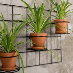 Metal Wall Plant Hanger, Grid Trellis With 3 Baskets - thumbnail 2