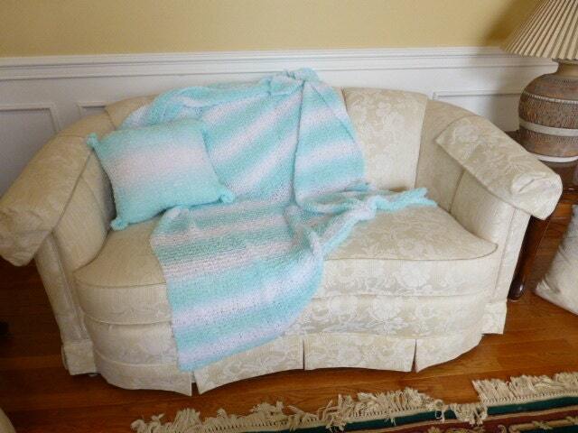Blue/White Striped Throw With Matching Pillow - image 1