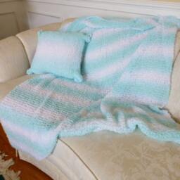 Blue/White Striped Throw With Matching Pillow - thumbnail 2