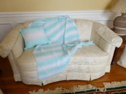 Blue/White Striped Throw With Matching Pillow - thumbnail 1