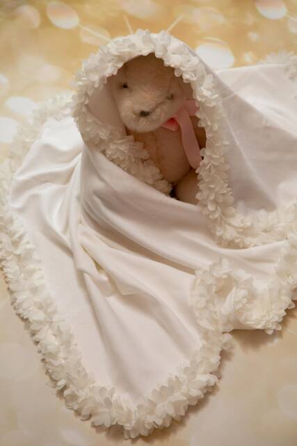 Baby Girl Gift Shower Stroller Blanket White Receiving With Off Fluffy Chiffon - image 1